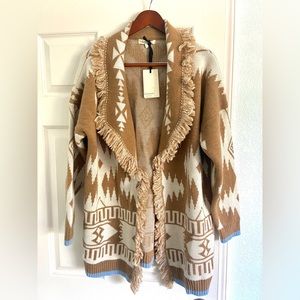 Boho Cocogio cardigan sweater, wool blend, beige/brown, Large